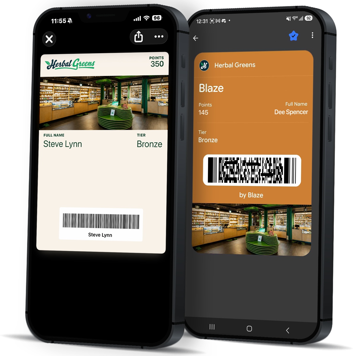 Digital wallet pass shown on iPhone (Apple Wallet) and Android (Google Wallet)