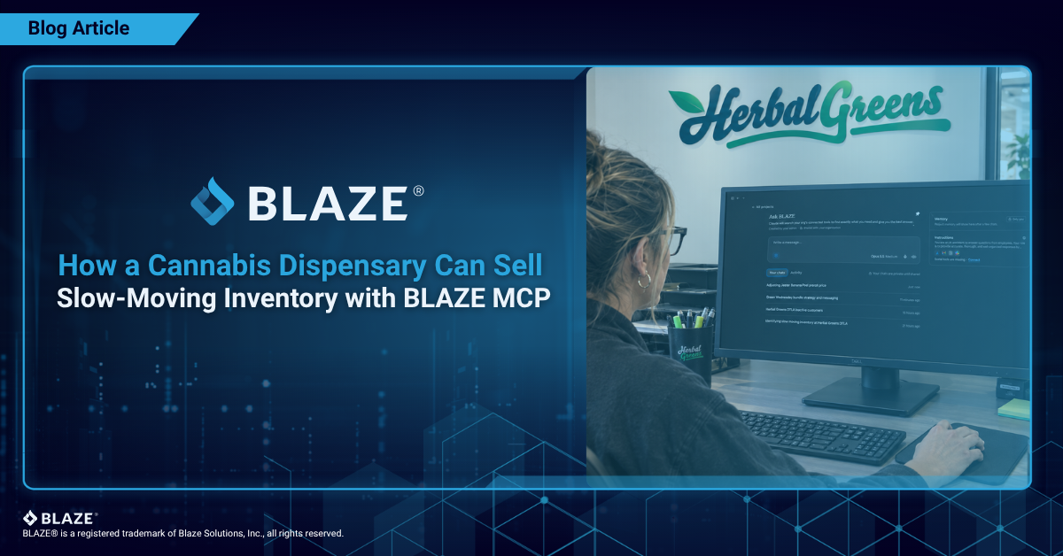A dispensary manager using BLAZE MCP to turn slow-moving inventory into a live promotion from an AI assistant